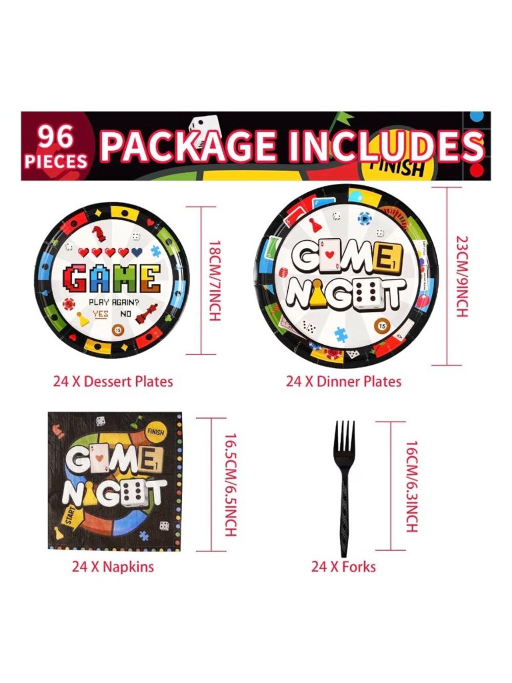 Game Night Party Supplies Includes Plates Napkins Forks For Board Game-Themed - Picture 3 of 5